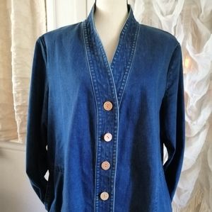 Denim Coat Woman's Size Large with Pockets Casual Pajama Relax Style
